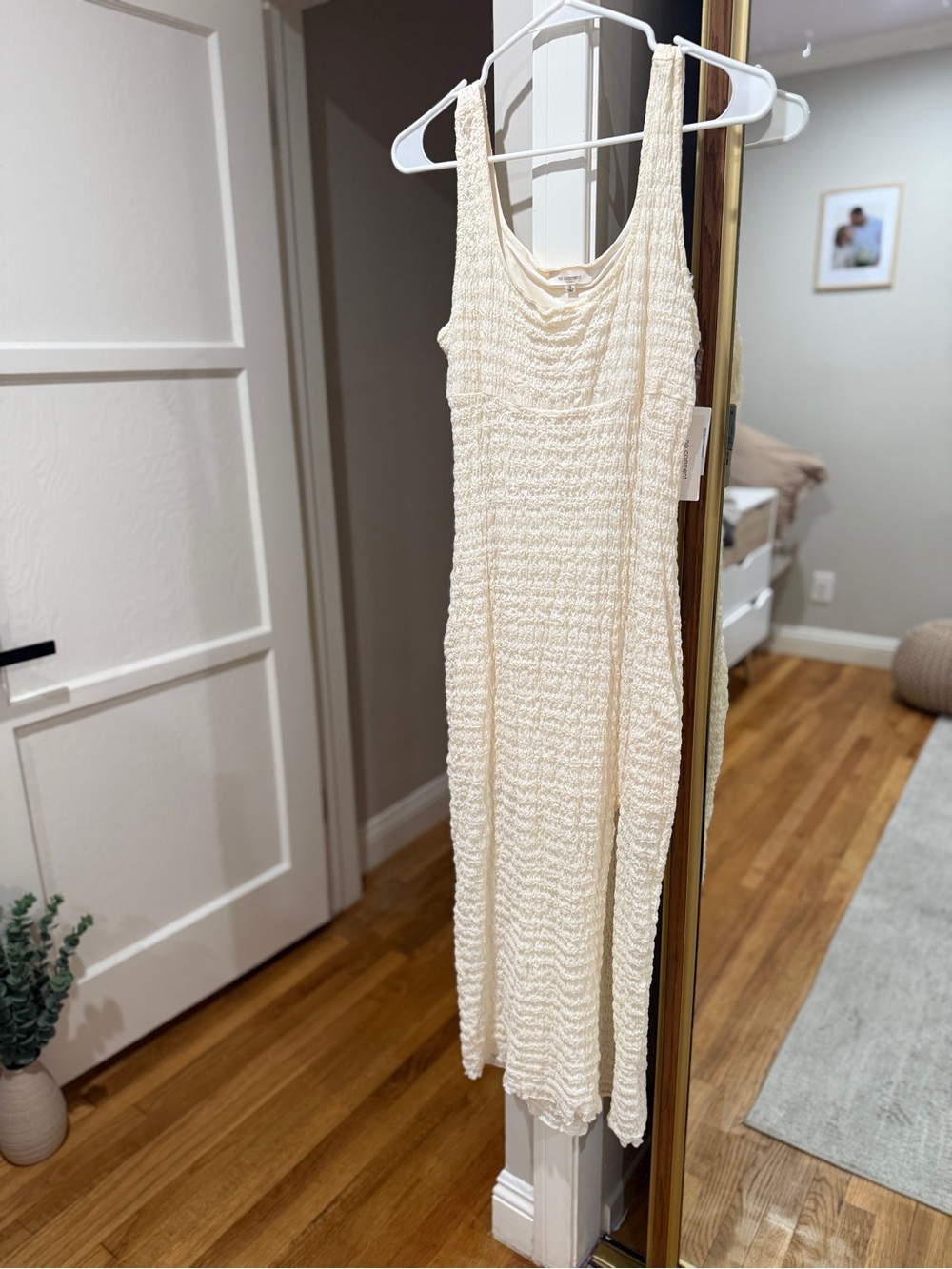 Sleeveless Cream Textured Midi Dress